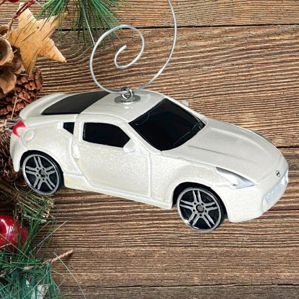 2009 White Nissan 370Z Sport Coupe Car 1:64 ONE OF A KIND Christmas Ornament